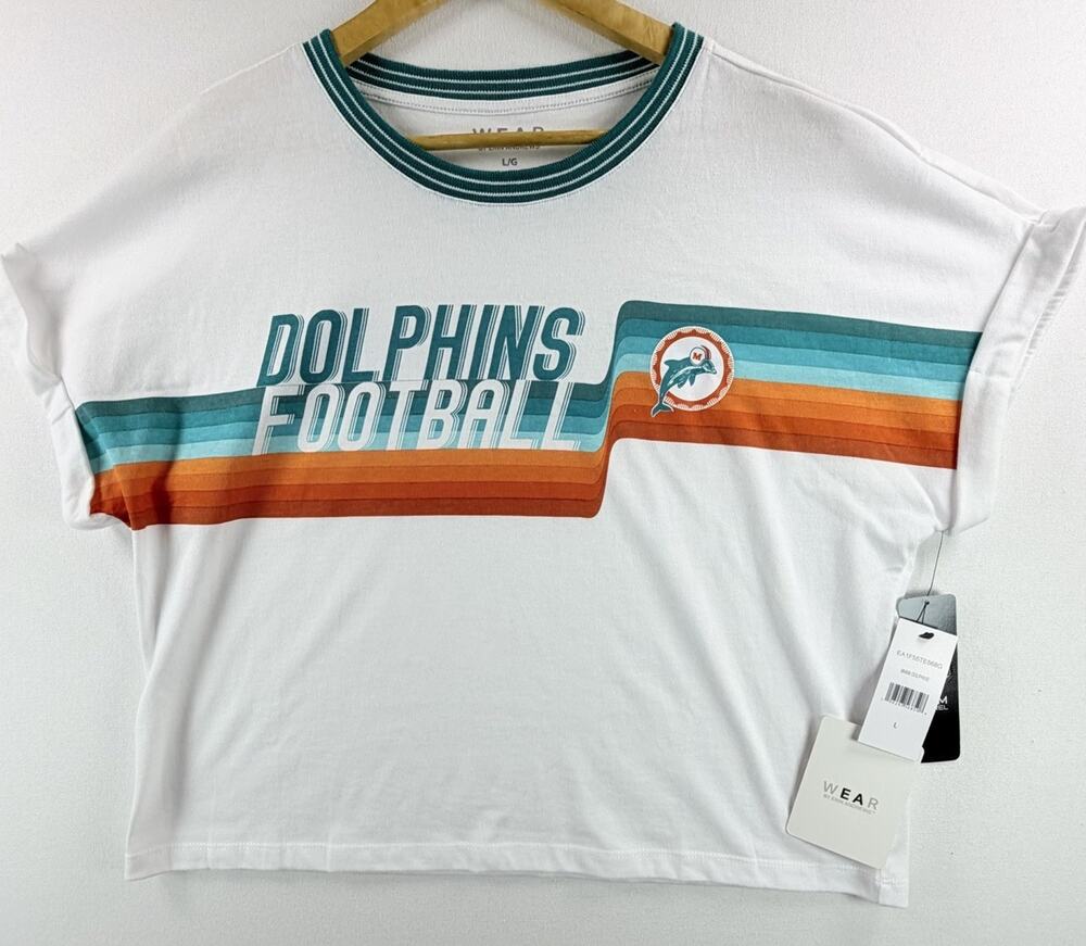 WEAR by Erin Andrews Miami Dolphins Women’s Shirt White Crop Top Size L New